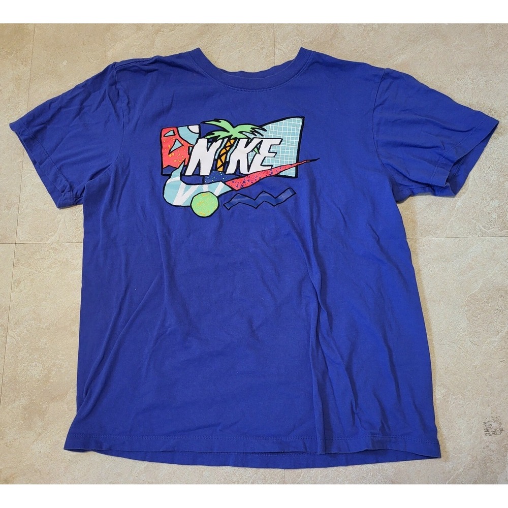Nike Futura Airman Palm Tree Spell Out Logo Blue Tee T Shirt Size M‎ Medium